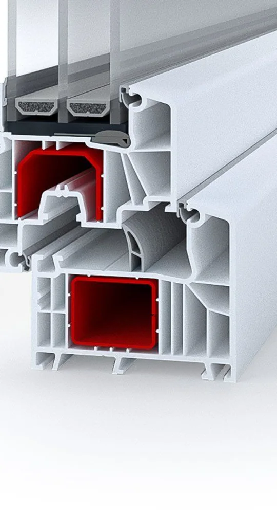 Mitteldichtung mit zwei Kammern im Fensterprofil Aluplast Intertec 85 MD, Detailansicht