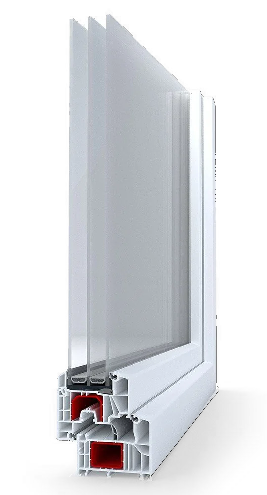 Querschnitt des Fensterprofils Aluplast Intertec 85 MD mit 85 mm Bautiefe und Stahlverstärkung